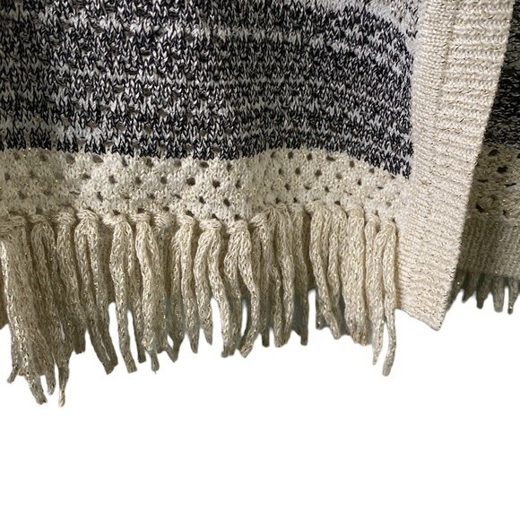 White House Black Market Striped Mix Stitch Sweater Jacket Cardigan Fringe Hem - Picture 9 of 16